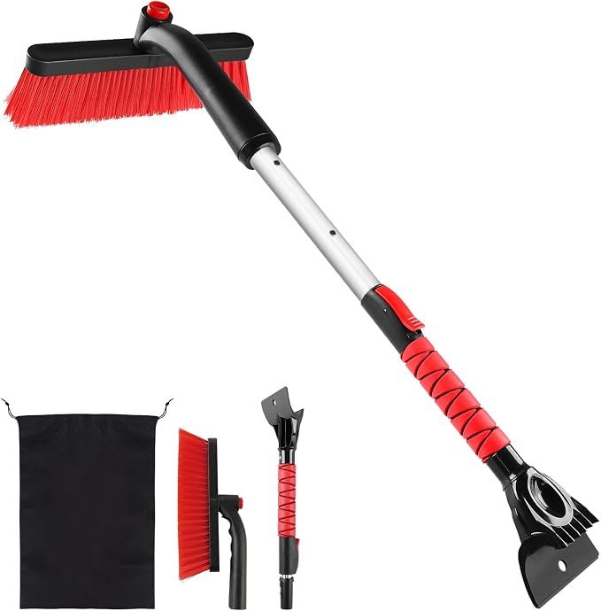 32" Snow Brush for Car Ice Scraper for Windshield Car Scraper Brush for Ice and Snow Scraper with Brush Extendable Long Snow Removal Brush for Trucks SUV Snow Broom Cleaner for Car