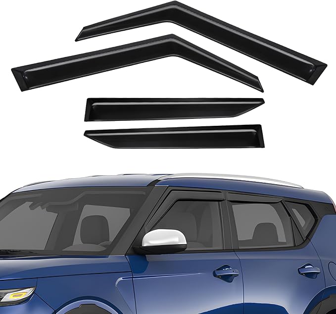 Rain Guard Fit for Kia Soul 2020 2021 2022 2023, Tape-On Extra Durable Side Window Visor Deflectors 2020-2023 Soul Window Rain Guards 4 PCS