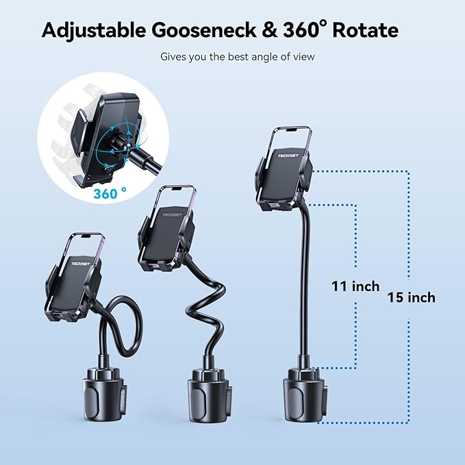 Cup Phone Holder for Car - Adjustable Gooseneck Cup Holder Phone Holders with Air Vent Holders & Expandable Base, Cupholder Phones Mount for iPhone 17/16 Pro Max and All Cell Phones, Car Model