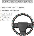 Aztec Horse Blue Car Steering Wheel Cover Universal 15 Inch Steering Wheel Wrap Anti-Slip Soft Elastic Decorative Auto Accessories All Weather Protection