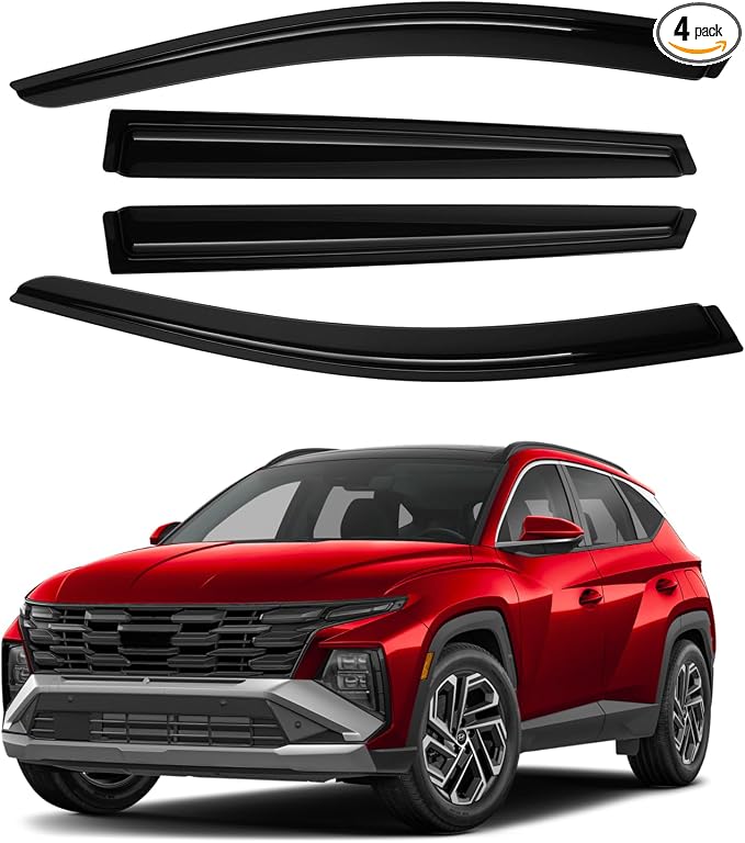 Window Visors Rain Guards for 2022-2025 2026 Hyundai Tucson Accessories, Outside-Mount Tape-On Side Window Wind Deflectors Vent Visors Shades Rainproof Black 4PCS