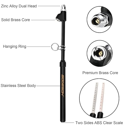 Heavy Duty Tire Pressure Gauge, Straight-On Dual Head Tire Air Gauge Range 10-150PSI, Extended Tube Tire Gauge Suitable for Semi Truck, RV,and Bus(Pack of 2)