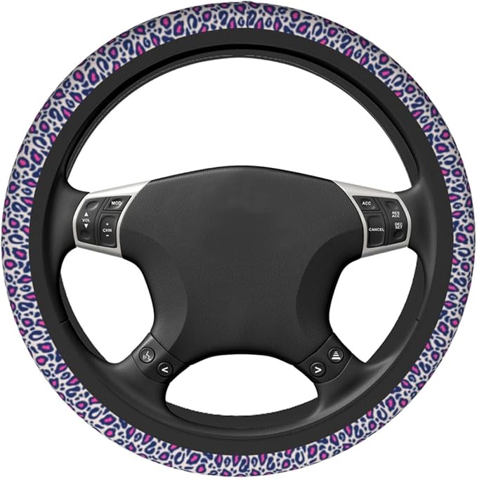 Animal Leopard Print Pink Black Steering Wheel Cover Car Accessories Cute for Women Girls Girly Universal 15 Inch Neoprene Auto Interior Decor Anti Slip Car Truck Protector