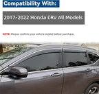 4pcs Smoke Tint with Chrome Trim Outside Mount Tape On/Clip On Style PVC Sun Rain Guard Vent Window Visors Compatible with 2017-2022 CRV CR-V