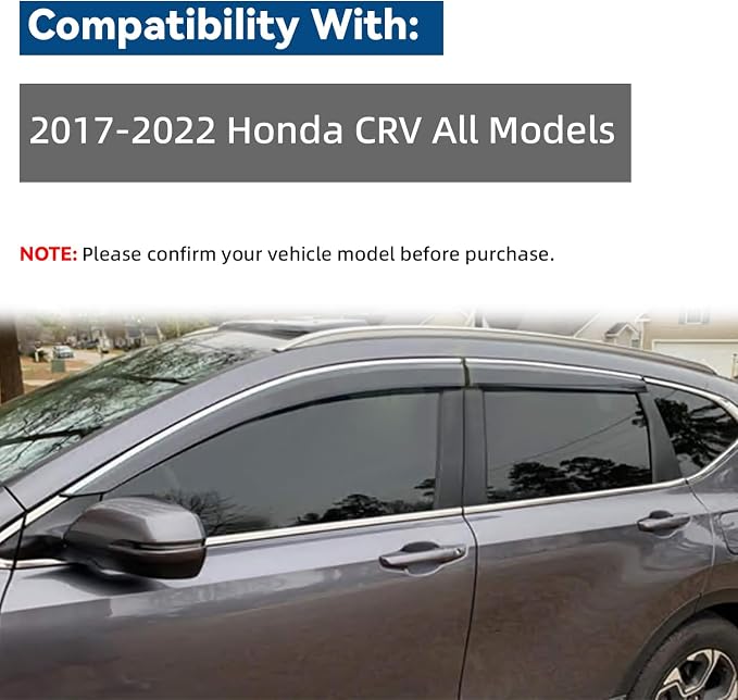 4pcs Smoke Tint with Chrome Trim Outside Mount Tape On/Clip On Style PVC Sun Rain Guard Vent Window Visors Compatible with 2017-2022 CRV CR-V