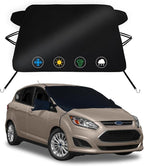 Windshield Snow Cover for Ford C-Max 2013-2018, Waterproof 2-Layer Oxford Fabric Winter Frost and Ice Removal with Side Mirror Covers, Winter Accessories Freeze Protector for Auto Car SUV