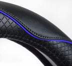 Microfiber Leather Steering Wheel Cover Anti-Slip Matte Finish Auto Car Wheel Cover Universal 15 Inch Wheel Cover for Car Embossing Pattern Blue Line