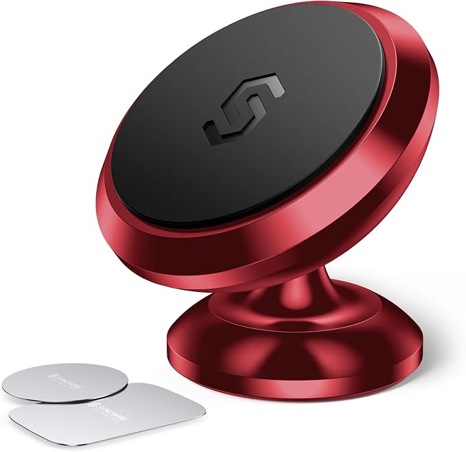 Magnetic Car Phone Holder for Dashboard, 360° Adjustable Strong Magnets Cell Phone Car Mount Compatible with iPhone, Samsung, Android - Red
