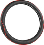 Customized Auto Car Steering Wheel Cover for Dodge RAM 1500 2500 3500, 15.5-16 inch (Black+Red Line-Large Size)