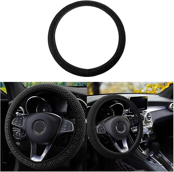 Elastic Stretch Steering Wheel Cover, Universal 15 Inch Automotive Steering Wheel Cover, Microfiber Breathable Ice Silk, Anti-Slip, Odorless, Easy Carry,Warm in Winter and Cool in Summer (Black)