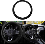 Elastic Stretch Steering Wheel Cover, Universal 15 Inch Automotive Steering Wheel Cover, Microfiber Breathable Ice Silk, Anti-Slip, Odorless, Easy Carry,Warm in Winter and Cool in Summer (Black)