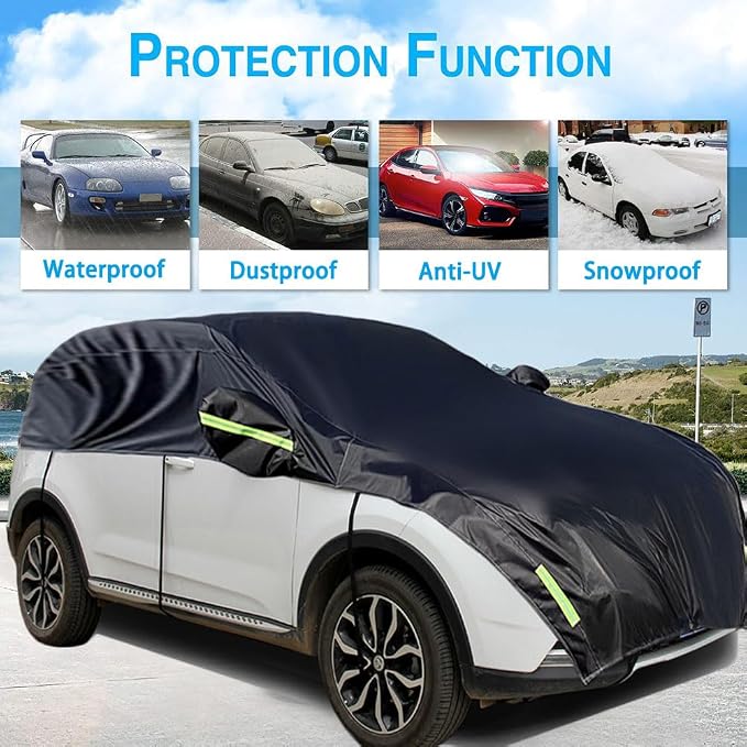 Half Car Cover All Weather Car Body Cover for All Season Sunshade Cover Snow Cover Waterproof 210D Polyester with Cotton (Fit SUV)