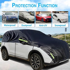 Half Car Cover All Weather Car Body Cover for All Season Sunshade Cover Snow Cover Waterproof 210D Polyester with Cotton (Fit SUV)