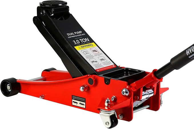 Floor Jack, Professional Heavy Duty Hydraulic Floor Jack, Low Profile Floor Jack, Steel Racing Floor Jack w/2 Piston Quick Lift Pump, Floor Jack Lifting 3.3"-19.7" 3 Ton(6000lb) Capacity Red