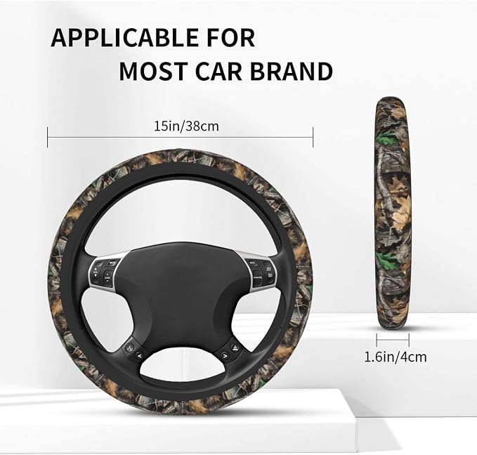 Forest Camo Steering Wheel Cover Camo Leaf Steering Wheel Cover for Men Women Anti-Slip Elastic Breathable Neoprene Steering Wheel Protective Cover 15in Universal Car Accessories for Cars, Auto, SUVs