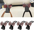Zpana Bling Car Headreat Hook, 2PCS Crystal Rhinestone Cute Bow Vehicle Seat Back Hanger Storage for Purses Bags Grocery, Diamond Auto Rear Seat Organizer, Universal for SUV Truck Sedan (Red)