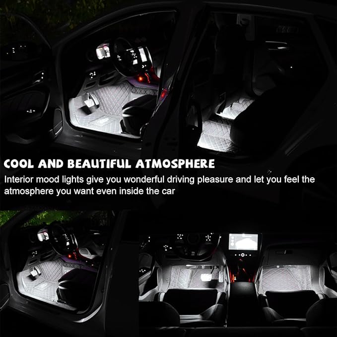 Car LED Strip Light, 24 LED RGB Auto Under Dash Interior Atmosphere Lights, Cigarette Lighter Decorative Lamp Ambient Night Light, Universal Lighting Kit Car Accessories (White)