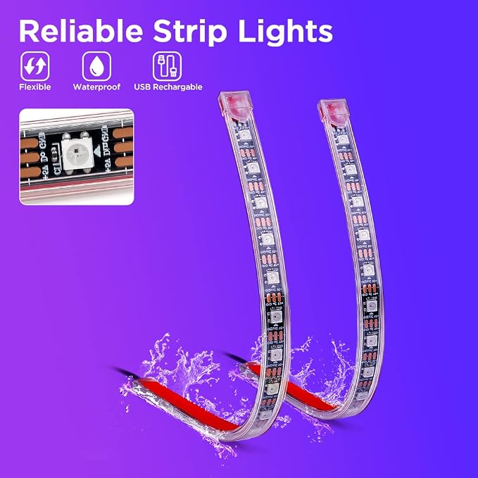 Dreamcolor USB LED Cars Interior Lights Strip Kits, w/Remote & Bluetooth APP Control, Footwell Under Dash RGB Neon Chasing Inside Lights, DIY Music Mode, Universal for Vehicle Trucks UTV ATV