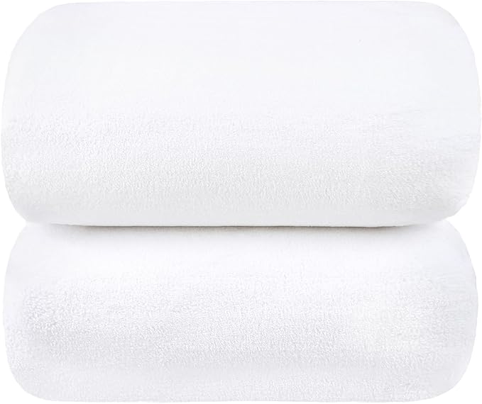Microfiber Bath Towels, Bath Towel 2 Pack(35" x 70"), Oversized, Soft, Super Absorbent and Fast Drying, Multipurpose Use for Sports, Fitness, Yoga, Microfiber White
