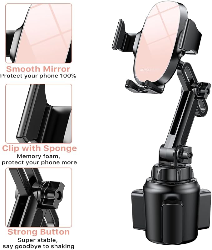 Universal Cup Phone Holder for Car, [Upgraded Version] Adjustable Long Neck Car Cup Holder Phone Mount Cradle Friendly Compatible with iPhone Samsung Google and All Smartphones, Pink