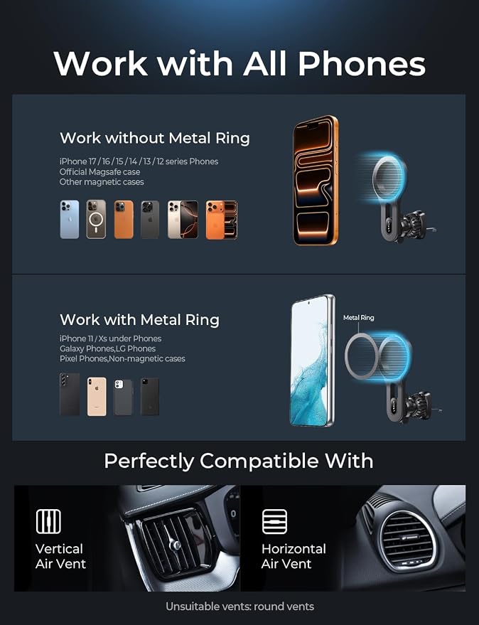 for MagSafe Car Mount, Magnetic Phone Holder for Car Vent Phone Mount, Air Vent Hands Free Phone Mount, Super Magnetic Phone Mount, Gifts Car Phone Holder Magnetic for iPhone 17 Pro Max 16 15
