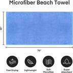 Microfiber Bath Sheet Towels, Blue, 35" x 70", 2 Pack | Hanging Loop, Oversized, Soft, Super Absorbent, Fast Drying, For Body, Sports, Fitness, Yoga