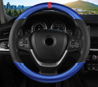 Carbon Fiber Steering Wheel Cover, Universal 15 Inch for Men Women, Breathable Microfiber Leather, Anti-Slip Inner Lining, Sporty Design, Cool in Summer Warm in Winter (Carbon Fiber Blue)