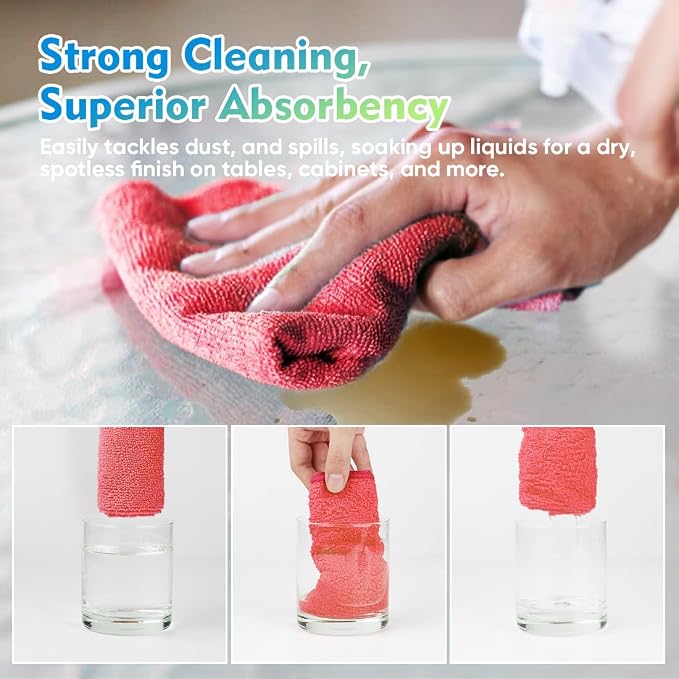Red Microfiber Cleaning Cloth 12 Pack, 12.5 x 12.5 inch Microfiber Towels for Cars, Ultra Absorbent Car Washing Cloth, Lint Free Streak Free Cleaning Rags for Car, Kitchen, and Window