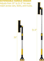 35–51" Extendable Snow Brush, Ice Scraper & Squeegee with Aluminum Handle, Non-Slip Foam Grip, Scratch-Free Bristles, 3-in-1 Winter Car Tool for Cars, SUVs & Trucks, Yellow
