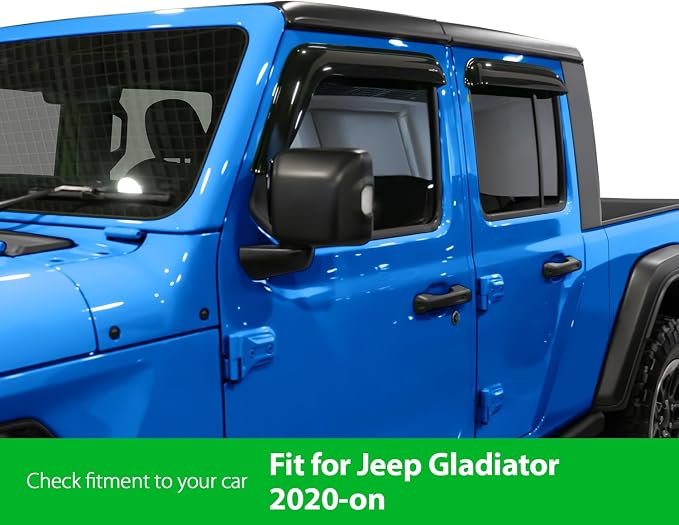 Goodyear Shatterproof Window Deflectors for Jeep Gladiator 2020-2026, Tape-on Rain Guards, Window Visors, Vent Deflector Visor, Car Accessories, 4 pcs. - GY008524