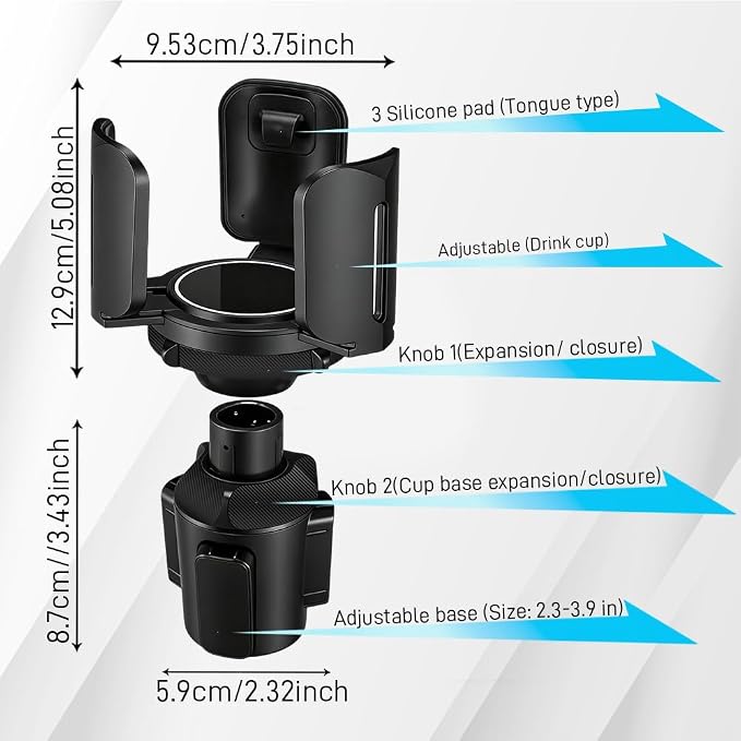 Car Cup Holder Expander, Auto Cup Organizer Expander Holder, Auto Insert Cup Holders with Adjustable Base, Automatic Car Cup Holder Expander Holds Large Water Bottles for Most Coffee Mugs