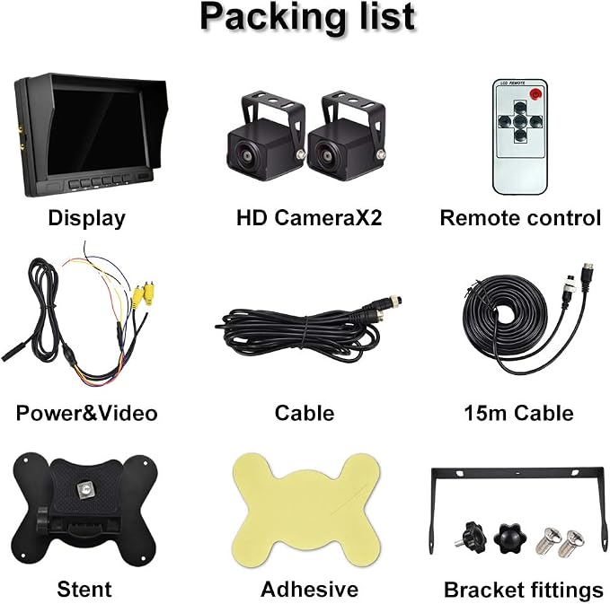 AHD Dual Backup Camera with 7'' 1080P DVR Monitor, Front and Rear View Camera Waterproof Night Vision Reversing Camera for Truck Pick Up RV Camper Bus 12V-36V