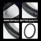 Steering Wheel Cover - Microfiber Leather, Classic Embossing, Anti-Slip Breathable, Fit 15 Inch (Black & Red Line)