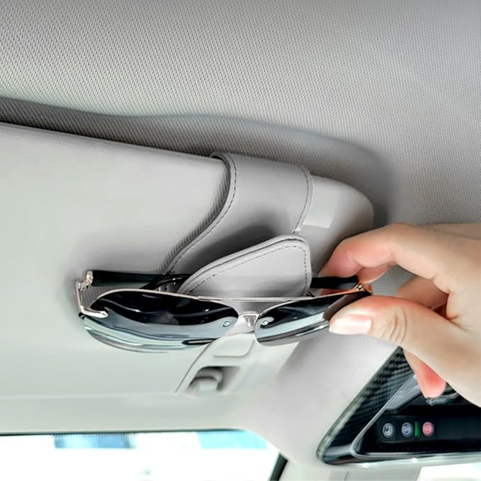 Car Visor Sunglasses Holder, Magnetic Vehicle Sun Visor Eyeglasses Hanger Ticket Card Holder Clip, Auto Interior Sunvisor Glasses Mounter Organizer, Universal for Vehicles (Grey)