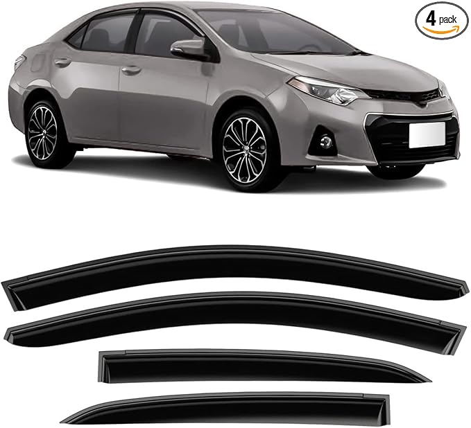Tape-On Rain Guard 4-Piece for 2014-2019 Toyota Corolla Windows Visor Shield Shade Smoke 94989