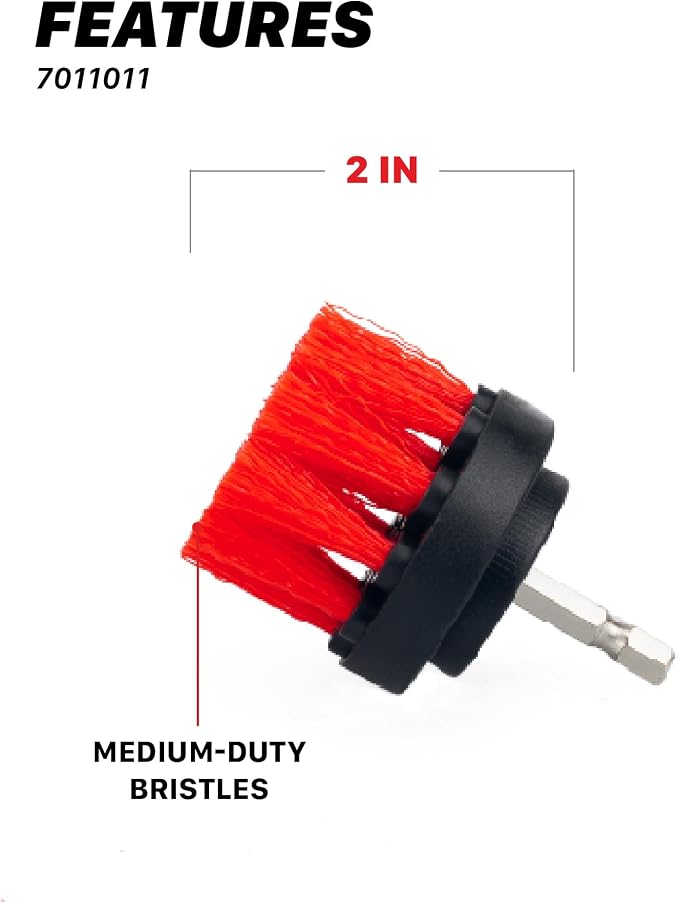 2", 4", & 5" M8 Medium-Duty Upholstery Carpet Brush with Drill Attachment Set – Power Scrubber Attachment for Car Detailing – Removes Grime, Stains & Spots from Fabric, Seats & Carpets
