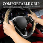 Bling Soft Leather Steering Wheel Cover, Steering Wheel Protector, 15 Inch Rhinestones Car Elastic Protector with Crystal Diamond for Women Girls, Car Accessory for Vehicles (Beige)