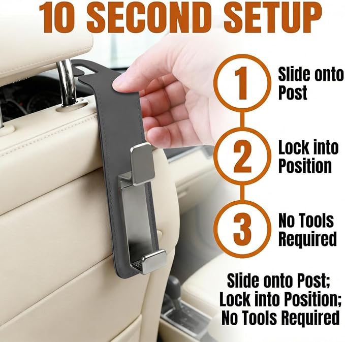 Car Seat Headrest Hook, Multifunctional Vehicle Backseat Hanger Organizer for Purse Handbag Coat, Auto Seat Back Phone Holder Storage Hook, Universal for Sedan Truck SUV (Gray)