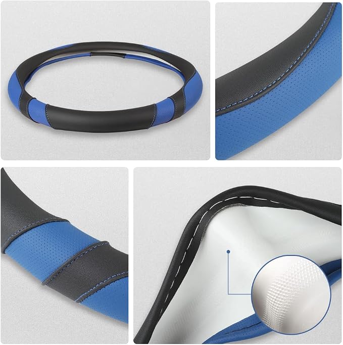 Customized Auto Car Steering Wheel Cover for Ford F-150, F-250, F-350, Expedition (Black+Blue)