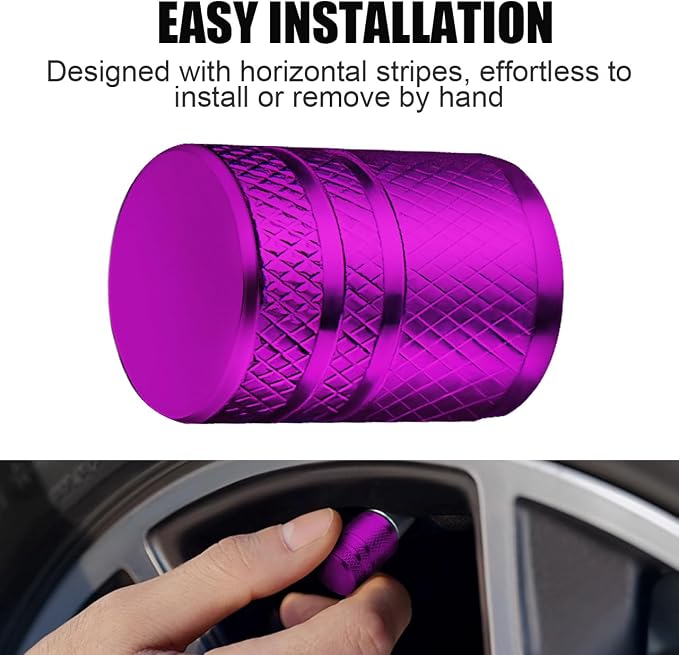 Tire Valve Stem Caps - (4 Pack) Premium Metal Air Caps with Plastic Liner, Durable, Corrosion Resistant and Leak-Proof, Universal Fit for Cars, Trucks, Motorcycles, and Bikes - Purple