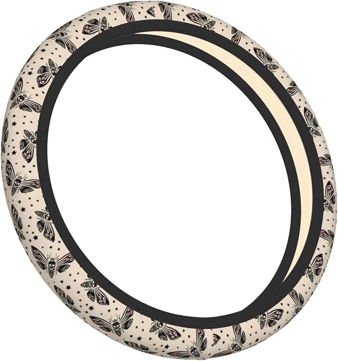 Gothic Moth Steering Wheel Cover Non-Slip Auto Steering Wheel Protector Car Accessories Universal Fit 15 Inches for Men Women