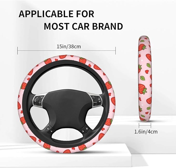 Strawberry Steering Wheel Cover Universal 14.5-15 Inch Non-Slip Strawberry Car Accessories
