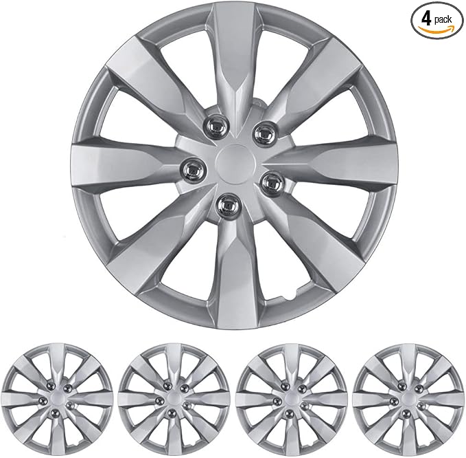 (4-Pack) Premium 16" Wheel Rim Cover Hubcaps OEM Style Replacement Snap On Car Truck SUV Hub Cap - 16 Inch Set, Abs,Steel, Acrylonitrile Butadiene Styrene