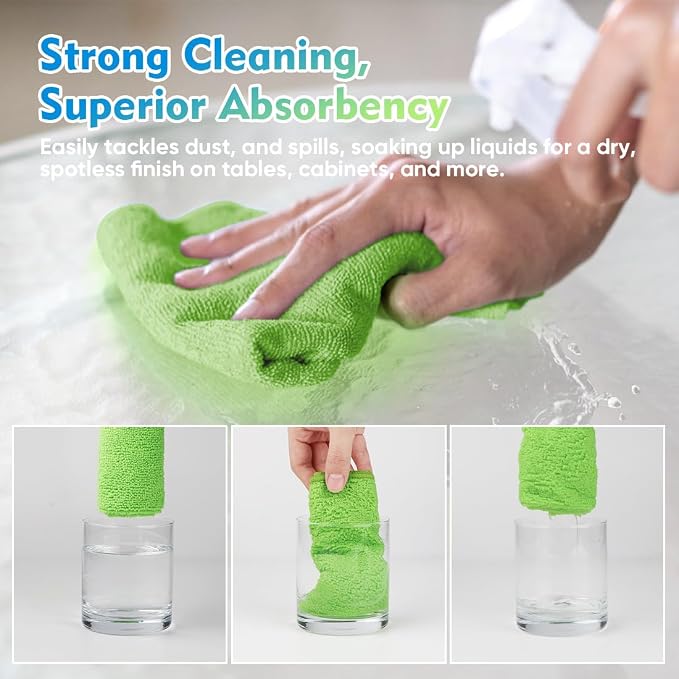 Green Microfiber Cleaning Cloth 20 Pack 11.5 x 11.5 Inch Microfiber Towels for Cars Ultra Absorbent Cleaning Rags Lint Free Cleaning Towels for Household Kitchen, Window Car