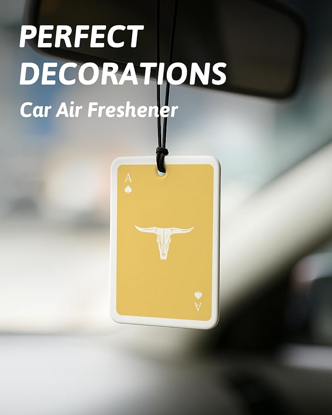Boho Yellow Western Car Air Freshener 4 Pcs, Preppy Cow Skull Cactus Cowgirls Boots Hanging Air Freshener for Cars Closet Drawer Books, Western Car Accessories Mirror Decor for Women