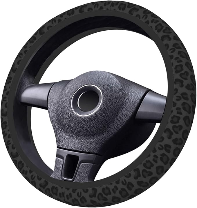KARREAL Black Leopard Print Cheetah Elastic Steering Wheel Cover, Non-slip Breathable Neoprene Steering Wheel Covers, Women Leopard Car Accessories, Universal 15 Inch Fit Auto, Suvs, Truck