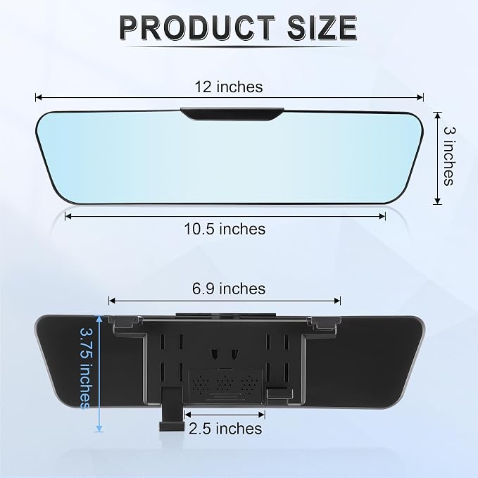 Anti Glare Rear View Mirror, Universal 12'' (305mm), Wide Angle Panoramic Convex Rearview Mirror, Clip-on to Original to Eliminate Blind Spot and Antiglare for Cars SUV Trucks