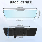 Anti Glare Rear View Mirror, Universal 12'' (305mm), Wide Angle Panoramic Convex Rearview Mirror, Clip-on to Original to Eliminate Blind Spot and Antiglare for Cars SUV Trucks