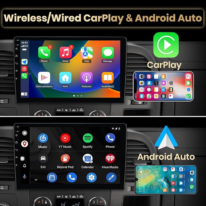 8Core 4GB+64GB Car Radio Stereo Upgrade for Chevrolet Silverado 2007-2013 Tahoe GMC Sierra Yukon with CarPlay Android Auto Backup Camera
