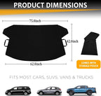 Car Windshield Cover Large Enhanced 600D Oxford Fabric Windshield Frost Cover for Ice and Snow Frost Waterproof Wiper Front Window Protects UV Sunshade Cover for Most Cars SUV Vans (75" x 42")